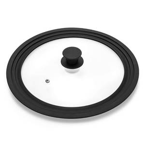 lot 6453 image: Universal Lid for Pots,Pans and Skillets - Tempered Glass with Heat Resistant Silicone Rim Fits 6, 7 and 8 Diameter Cookware,Black