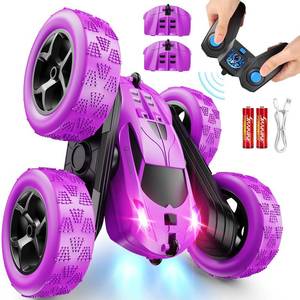 lot 6464 image: QUNREDA RC Cars, Purple Remote Control Car for Girls, 2.4 GHZ Double Sided RC Stunt Car 360° Rotating Remote Control Crawler with Headlights Car Toys for 6 7 8 9 10 11 12 Girls Birthday Gift
