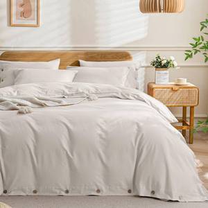 lot 6470 image: JELLYMONI Cotton Duvet Cover Super Queen Size - Beige Comforter Cover with Button 100% Washed Cotton 3PCS Breathable Soft Solid Bedding Set Duvet Cover 98�90in & 2 Pillowcases (NO Comforter)