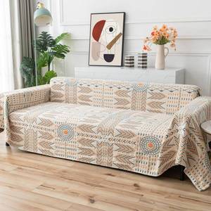 lot 6471 image: Osunnus Cotton Couch Cover Washable Boho Reversible Throw Sofa Cover Geometric Jacquard Multi-Use Furniture Protector for 2 Cushion Sectional L Shaped Sofa Bed Boho Home Decor, 79 x 102