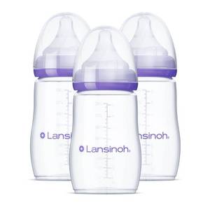 lot 6491 image: Lansinoh Anti-Colic Baby Bottles, BPA-Free Plastic, 8 Ounces, 3 Count, Medium Flow Nipples (Size M), Breastfeeding Bottle with NaturalWave Design