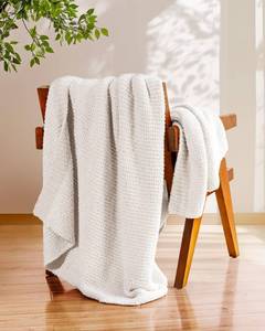 lot 6492 image: Super Soft Throw Blanket 50 x 60 Inches, Half-Side Plush Fuzzy Blanket for Couch, Sofa, Bed & Chair, Warm Cozy Lightweight Knit Blanket for Fall & Winter Beige