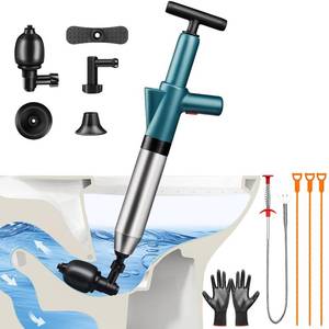 lot 11432 image: Toilet Plunger Drain Clog Remover High Pressure Air Drainage Blaster Gun Clog Remover Tool- Stainless Steel Air Plunger for Bathroom, Sink, Floor, Kitchen Clogged