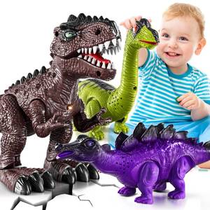 lot 11442 image: BLmukce 3-Pack Electronic Walking Dinosaur Toys for Toddlers 2-4, Moving Dinosaurs Toys with Lights, Roaring Sounds, T-Rex, Brachiosaurus & Stegosaurus, Xmas Birthday Gift for 2 3 4 5 6 Years Old Boys