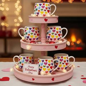 lot 11445 image: Layhit 6 Pcs Valentines Day Coffee Mugs 12 oz Valentine Ceramic Mugs Bulk Cute Couple Cups Set for Anniversary Wedding Engagement Birthday Couple Gifts Mom Girlfriend (Heart)
