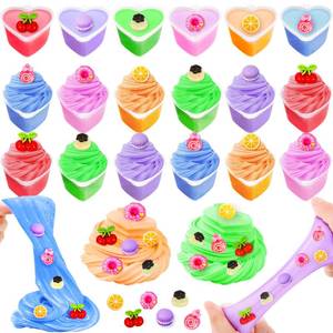 lot 11448 image: 24 Pack Easter Basket Stuffers, Easter Gifts for Kids Butter Slime with Charms No-Sticky Stress Relief Fidget Toys for Classroom Exchange Gift Party Favor for Girls Easter Basket Stuffer Fillers