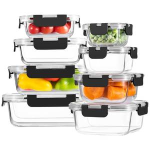 lot 11460 image: 8 Pack Borosilicate Glass Food Storage Containers with Lids, Glass Meal Prep Containers, Airtight Bento Lunch Boxes with Snap Locks, Oven, Freezer and Dishwasher Safe, BPA Free, Kitchen Storage Set
