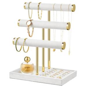 lot 11463 image: 3 Tier Bracelet Holder Display - Detachable T Bar White Velvet Bracelet Holder, Jewelry Holder Organizer for Bracelet, Necklace, Watches, Rings