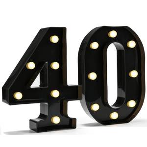 lot 11467 image: Pooqla Decorative Led Light Up Number Letters, Black Plastic Marquee Number Lights Sign for 40th Birthday Party Wedding Decor Battery Operated Black Number 40