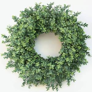 lot 11471 image: 26 Large Boxwood Wreath for Front Door, Porch, Window- Artificial Boxwood Leaves Greenery Outdoor Wreath for Home, Farmhouse Wall Decor- Spring, Summer, Fall, All Seasons (Green)