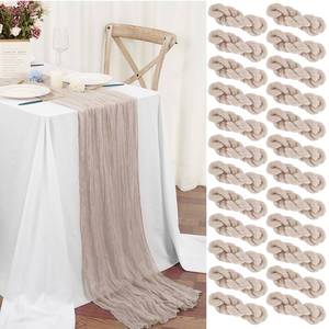 lot 11482 image: Lykoow 24 Packs Taupe Table Runner, Charming Cheesecloth Table Runner 17 x 108inch, Gauze Boho Wedding Decoration Rustic Sheer Fabric Cheese Cloth Table Runners for Wedding Party Bridal Shower