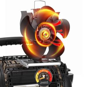 lot 11492 image: Xmasneed Wood Stove Fan Compatible for Buddy Heater, Heat Powered Fireplace Fan Thermometer with Bracket Compatible for Heaters, Camping Outdoor Indoor Use, 5 Blades Stove Fans Non Electric