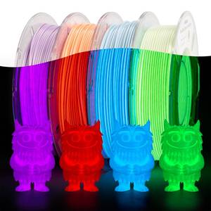 lot 11495 image: AMOLEN Silk Glow in The Dark Filament Multicolor, Glow Filament Silk Green, Blue, Purple, Orange Red 1.75mm PLA Filament, Dimensional Accuracy - 0.02 mm, 200g X 4 Pack (Used) (Missing One)