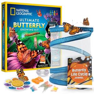 lot 11504 image: National Geographic Ultimate Butterfly Growing Kit �� Butterfly Habitat Kit with Voucher to Redeem 5 Caterpillars (S&H Not Included), Glow-in-The-Dark Figures, Hands-On Activity, Easter Gifts for Kids
