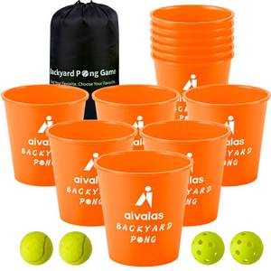 lot 11505 image: Aivalas Yard Pong Outdoor Games, Giant Yard Games Set with 12 Buckets and Balls for Adults and Family, Toss Game Throwing Games for Beach, Camping, Lawn and Backyard