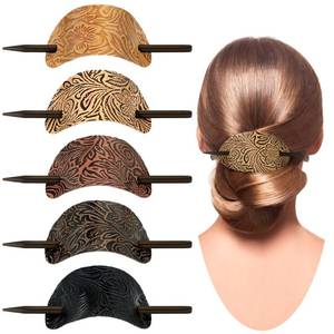 lot 12176 image: Juinte Hair Clip, 5 Pieces Faux Leather Barrette Hair Tie, Oval Shape Hair Slide Pins Ponytail Holders Hair Accessories for Women Girls (Vintage Style)