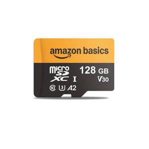 lot 12178 image: Amazon Basics 128GB microSDXC Memory Card with Adapter for Smartphones, Drones, Cameras, Full HD, Read Speed Up to 200MBs, 1-Pack