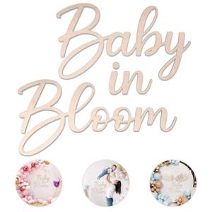 lot 12190 image: Dripykiaa Baby Shower Sign, Wooden, 12 inches, Baby in Bloom (Missing Dot To I)