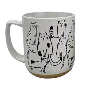 lot 12191 image: Heardbeli White-Grey Cartoon Cats Ceramic Mug with Handle Coffee Mug 550ml18.6oz. Cute Funny Novelty Vintage Gift Hand Painted