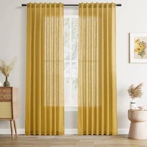 lot 12193 image: Joywell Gold Back Tab Rod Pocket Linen Curtains 84 Inches Long 2 Panels for Living Room Bedroom Neutral Boho Farmhouse Rustic Light Filtering Semi Sheer Curtains Window Treatment 52x84