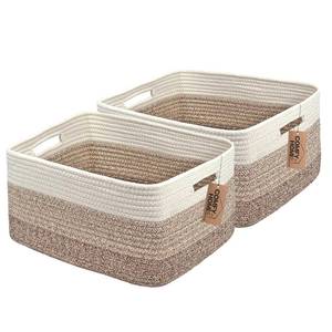 lot 12196 image: COMFY-HOMI 2 pcs Large Storage Baskets for Shelves, Laundry Basket, Woven Rope Basket, Closet Organizer Bins for Clothes Blanket Towels, Baby Nursery, Gift Toy Baskets, 17�� x 13�� x 7.5��-White3 Brown