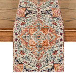 lot 12210 image: Artoid Mode Boho Bohemia Style Orange Table Runner, Country Rustic Farmhouse Magical Fall Kitchen Dining Table Decoration for Home Party Decor 13x120 Inch