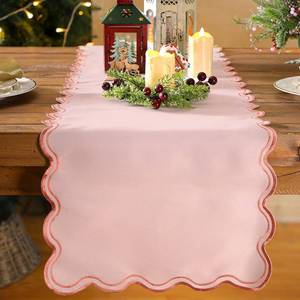 lot 12215 image: Windkream Scalloped Edge Table Runner 70 Inches Preppy Embroidery Edge Table Runner Cute Neutral Rustic Dining Decor for Kitchen(Blush Pink, Peach)