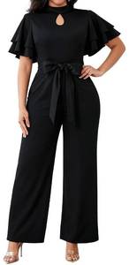lot 12216 image: CuteCherry Womens Jumpsuits Elegant Sexy Short Sleeve Casual Business Black Stripe Long Pants Rompers with Belt
