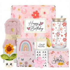 lot 12219 image: 4MELLY Birthday Gift Baskets for Women Birthday Happy Gift Set Box for Woman Her Teen Girl Sister Best Friend Cute Daisy Aesthetic Glass Cups Gift Set (Missing Glass)