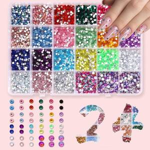 lot 12228 image: 24 Grid Shiny Colorful Nail Art Charms Flat Back Rhinestones Gems Crystals Diamond for Nail Decoration Colorful Round Rhinestone Kit Nail Rhinestones Nails Gems and Jewels Charms for DIY Manicure