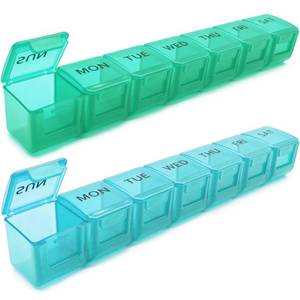 lot 12234 image: 2 Pack Weekly Pill Organizer, Large 7 Day Pill Case, Daily Vitamin Case Medicine Box, AMPM Pill Containers for Medicine Supplements Fish Oil (Blue & Green)