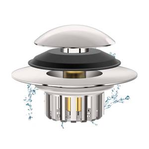 lot 12239 image: Universal 3 in 1 Bathtub Drain Stopper Bathtub, Pop-up Tub Stopper with Effective Filter Basket, Anti-Clogging Bathtub Drain Plug Bath Tub Stoppers for 1.45-1.8 Drain Shoe, Brushed Nickel