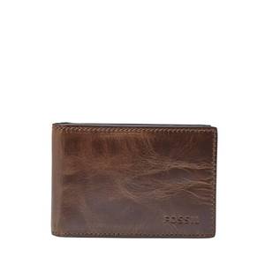 lot 12241 image: Fossil Mens Derrick Leather Slim Minimalist Magnetic Money Clip Bifold Front Pocket Wallet, Dark Brown, (Model ML3684201)