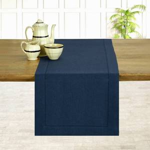lot 12251 image: DMoksha Homes Linen Navy Blue Table Runner 36 Inches - 100% Pure Linen Small Table Runner 14 x 36 Inch Ideal for Dresser, Coffee Tables, Easter - Classic Hemstitch