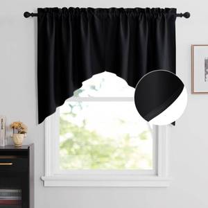 lot 12264 image: NICETOWN Half Window Rod Pocket Kitchen Tier Curtains- Room Darkening Tailored Scalloped ValanceSwags for Living Room (1 Set, 72 inches Wide Combined, 36 inches Long, Black)