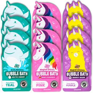 lot 12266 image: Tub Works� Magical Kids Bubble Bath, Variety 12 Pack  Creates Colorful Water & Tons of Foam Bath Bubbles  Nontoxic  Character-Themed Bubble Bath for Kids  Pink, Purple & Teal Bath Colors