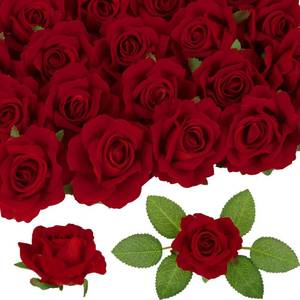 lot 15103 image: IPOPU Red Roses Artificial Flowers 25pcs 2.75in Real Looking Velvet Rose Heads Faux Roses with Stems for Wedding Bouquet Home Party Garden Outdoor Decoration(Red)