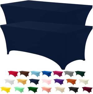 lot 16371 image: Utopia Kitchen 6FT Spandex Tablecloth 2 Pack, Navy Blue 200 GSM Stretch, Fitted, Washable and Wrinkle Resistant Table Cloth Rectangle Cover for Trade Shows, Wedding, Parties 72Lx30Wx30H Inch