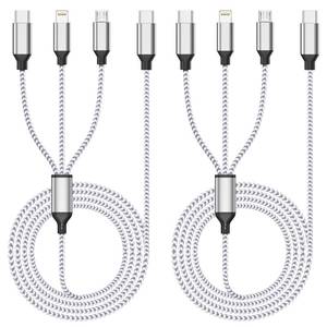 lot 16386 image: AICHUA 3 in 1 Multi Charging Cable 4ft, 2 Pack Nylon Braided Charger Cord with Lightning, USB C and Micro USB Connectors, Universal Phone Charging Cable for iPhone and Android Devices