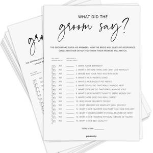 lot 16397 image: GardenCity Bridal Shower Games, What Did The Groom Say Bridal Shower Game for 50 Guests - Minimalist