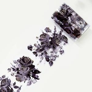 lot 16402 image: WT Rose Noir Wide PET Tape Gilded,Single Roll,Original Designs,Black Floral Decors,Transparent Clear Adhesive Tape,Gold Foil,Scrapbooks Junk Bujo Journals Planners DIY Crafts Supplies Gifts