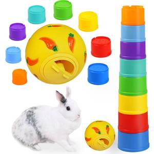 lot 16411 image: QTYWACYQ 9 Pack Rabbit Stacking Cups and Bunny Treats Balls, with Multi Colored Plastic Bunny Stacking Cups Rabbit Toys, for Guinea Pigs Bunnies Hedgehogs Small Animals Hiding Food and Playing