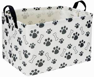 lot 16413 image: Sanjiaofen Rectangular Dog Basket,Dog Toy Bin,Dog Storage Basket Organizer.Waterproof PE Coating Puppy Storage Bin with Handles.Dog room decor,Dog Toys,Books,Kids Gifts basket. (Dog Paw)