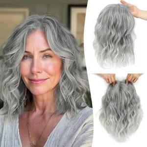 lot 16417 image: Ms Taj 11 Inch Short Wavy Hair Topper for Women with Thinning Hair, Natural Synthetic Lightweight & Breathable Hairpiece for Women with 6.5x6.5 Base, Instantly Adds Volume and Coverage��Silver Grey��