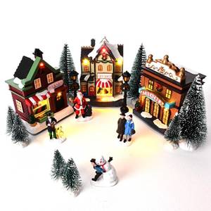 lot 17189 image: Valery Madelyn Pre-Lit Christmas Village Set House Decoration, Battery Operated Christmas Figurine Accessories Town Building Collection for Holiday Xmas DIY Tabletop (17 PCS)