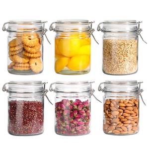 lot 17194 image: ComSaf Airtight Glass Canister with Lid Set of 6, 25oz Food Storage Jar, Mason Jars, Storage Container with Seal Wire Clamp Fastening for Kitchen Fermenting Preserving Canning Pasta Flour Cereal