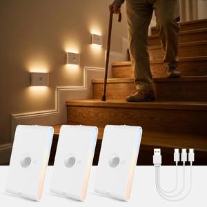 lot 18231 image: wowatt Rechargeable Motion Sensor Night Light, White Automatic Lights with Magnetic Mount, Dimmable Stair Lights Indoor for Stairway, Hallway, Kitchen, Bathroom(3 Packs)