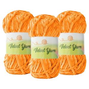 lot 18232 image: HouseABC Velvet Yarn,3 Pack of Fluffy Bulky Soft Chenille Yarn for Crocheting and Knitting,DIY Crafts,Plush Projects (100g3.5oz,87 Yards Each,3 Skeins,Tangerine Red)