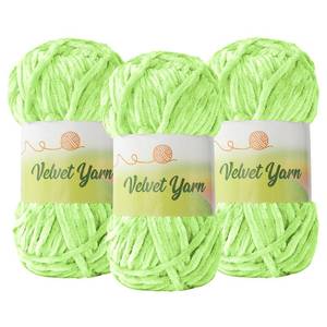 lot 18234 image: HouseABC Velvet Yarn,3 Pack of Fluffy Bulky Soft Chenille Yarn for Crocheting and Knitting,DIY Crafts,Plush Projects (100g3.5oz,87 Yards Each,3 Skeins,Light Green)