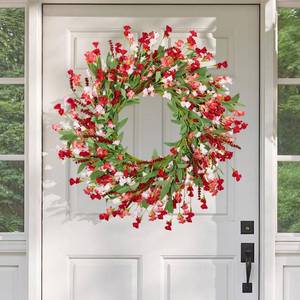 lot 18265 image: Artgar Front Door Wreath 24 Inch SpringSummer Wreaths for Front Door, Front Door Wreaths for All Seasons for Indoor Outdoor Home Office Wall Window Wedding Farmhouse Decor (Red Pink)